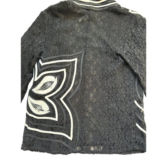 Vintage Obsedia Womens Black & White Lace Jacket With Embroidered Stars - Picture 6 of 10